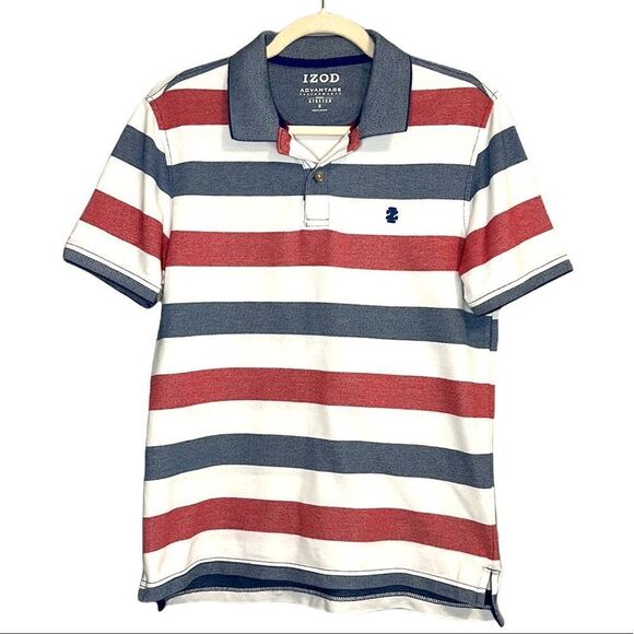 Izod Other - IZOD Men’s Red White Blue Striped Short Sleeve Polo Size Small